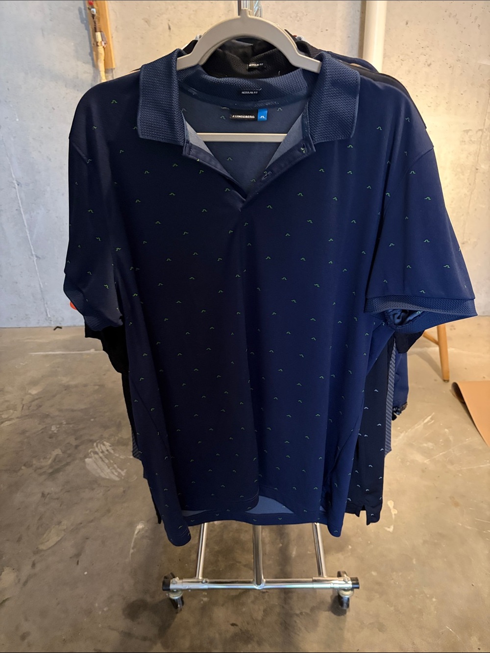 J.Lindeberg Navy Polo with Subtle Green Micro Pattern